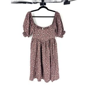 Purple Rylee + Cru Floral Puff Sleeve Mini Dress